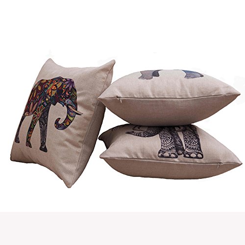 Generic Elefant Werfen Kopfkissenbezug Kissenbezug 45cmx45cm mit Reißverschluss aus Baumwolle und Leinen in 3 modernen Farben (Schwarz Elefant) - 3