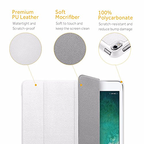 iPad Pro 10.5 Hülle, EasyAcc Ultra Dünn iPad Pro 10.5 Zoll 2017 Smart Cover mit Auto Sleep / Wake Up Funktion und Standfunktion – Hochwertiges PU Leder Hülle (Weiß, Kunstleder, Ultra Dünn) - 8