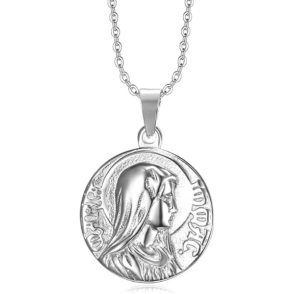 BOBIJOO Pendentif Médaille Vierge Marie Cœur Amour Acier Doré + Chaîne - Bijou Communion
