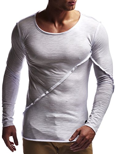 Leif Nelson Sudadera de Manga Larga Cuello Redondo suéter de los Hombres LN-6322 Blanco Large
