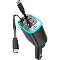 DUEDUE 69W Auto Ladegerät 4-in-1 - Mit Einziehbaren Kabeln & Spannungsanzeige