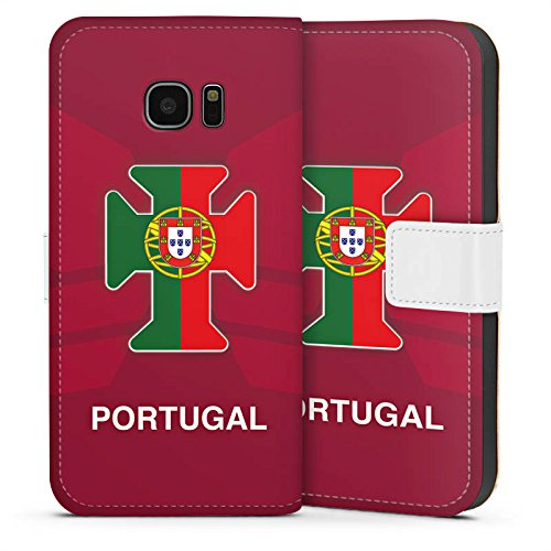 Samsung Galaxy S7 Edge Flip Tasche Schutz Hülle Walletcase Bookstyle Portugal EM Trikot Fußball Europameisterschaft