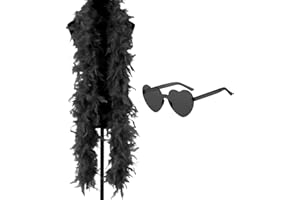 db11 Colorful Feather Boas, 6.6ft Feather Boa for Women for Dancing Wedding Party Cosplay Halloween,with Heart Rimless Sunglasses