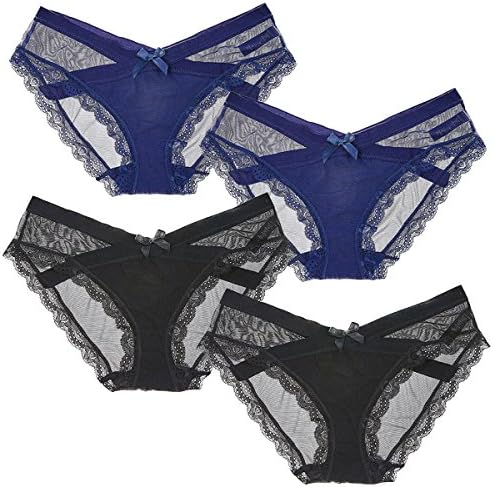 LANMWORN Women’s 25 Styles Low Waist Cute Bowknot Soft Lace G String,Charming Cross Thongs Knickers Lingerie Underwear (2-4 Packs).