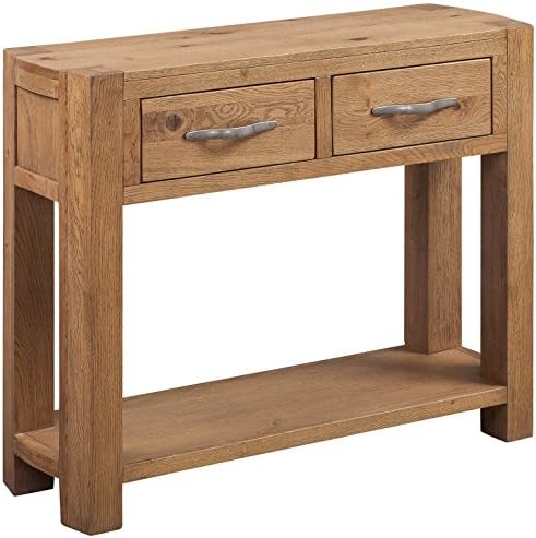 Distressed Oak 2 Drawer Console Table | Solid Wooden Side End Telephone Table
