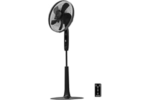 Cecotec Ventilador de Pie con Mando a Distancia y Temporizador EnergySilence 1020 ExtremeConnected. 60 W, 10 Aspas, 6 Velocidades, Motor de Cobre, Altura ajustable 115 o 135 cm, Negro