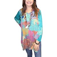 Mogul Interior Womens Blue Tunic Top Printed Ethnic Boho Chic Ethnic Kurti M