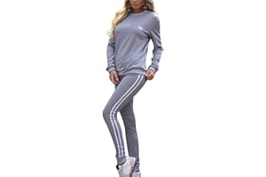 TIDECC Women Tracksuit Set Long Sleeve Stripe Sweatshirt Hoodies+Pants Sports Suits 2PCS Full Tracksuit 4 Colours