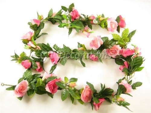 Artificial Silk Flower Rose w/ Buds Freesia Diamante Garland from GT Decorations