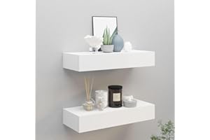 FENLAX Estantería con cajones, 2 unidades, 60 x 23,5 x 10 cm, MDF, metal blanco, armario de pared con cajón, estantería flotante con cajón, estantería de pared con cajones, armario colgante moderno