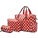 Miss Lulu 4 Piece Polka Dot Baby Nappy Changing Bag Set (Red)