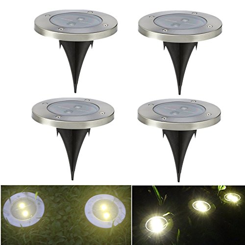 4 Stück Solarleuchten Bodenleuchte Solar LED Strahler mit Warmweiß Licht und 2LED Wasserfeste Bodenbeleuchtung Außen für Garten, Terasse von NORDSD
