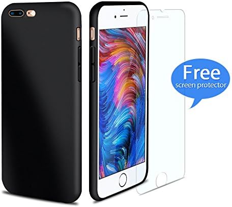 iPhone 8 Plus / iPhone 7 Plus Case, Ultra-Thin TPU Shockproof Anti-Scratch Fully Protective Case with Free Screen Protector, Camera Protection, Matte Finish, Rubber Solft Handfeeling, Black, Non-fading