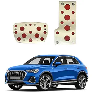 Oshotto 2 Pcs Non-Slip Automatic Transmission CS-04 Car Pedals Kit Pad Covers Set Compatible with Audi Q3 (Red, Chrome)