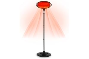 OLSEN & SMITH 2KW Outdoor Free Standing Quartz Electric Garden Patio Heater 2000w Waterproof, 3 Power Settings, Adjustable Heat Angle and Height Adjustable Stand (Black)