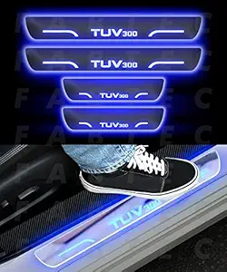 Fabtec Car Door Foot Step Led Sill Plate Compatible for Mahindra Tuv 300 (Set of 4) (Blue)