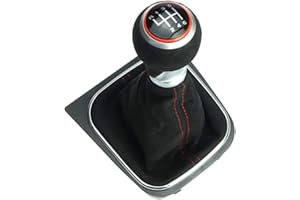 DO!LED Generisch Schaltknauf Schaltsack Schaltmanschette Rahmen 6 Gang aus Alcantara - rote Naht - roter Ring - kompatibel/Ersatzteil für VW Golf 5 6 | Jetta V + VI | EOS | Scirocco 3