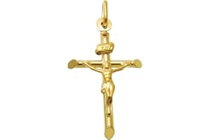 Alexander Castle Solid 9ct Gold Crucifix Necklace Pendant for Women - Cross Charm with Jewellery Gift Box - PENDANT ONLY - 26mm x 18mm