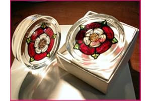 HENSITA Decorative Hand Painted Stained Glass Paperweight in an Elizabethan Tudor Rose Design.