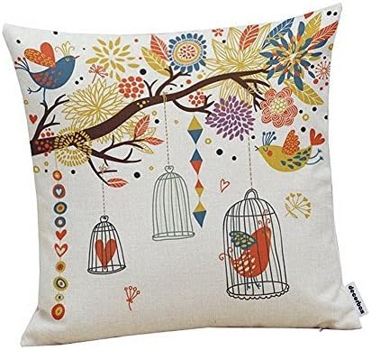 Cotton Linen Square Decorative Throw Pillow Case Cushion Cover Birdcage 18 "X18 "