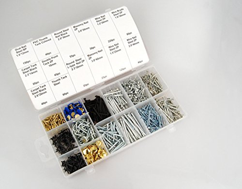 1000 Nägel und Stifte im Set, 14 verschiedene Arten und Größen im Sortimentskasten - 2