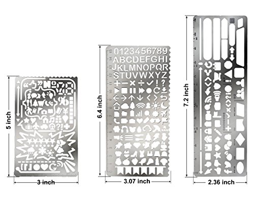 GIMARS 3 Stück Edelstahl Schablone Malen Multifunktionale Zeichnung Lineal – Zusatz mit einer tragbaren Reißverschlusstasche – Set ideal für Bullet Journal, Scrapbooking, Karten und Craft Projekte - 3