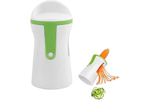 Joyzan Cortador en Espiral de Mano, Rallador de Verduras Giratorio Multifuncional 4 en 1 Espiralizador con Contenedor Maquina Hacer Ajustable para Calabacin Zanahoria Fruta Pepino Cebolla Veganas