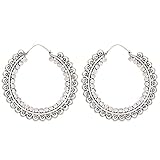 aros hindues por mayor Peso 27.49 gramos 81stgeneration Aretes Pendientes de Aro Mujer Latón Color Plata India Grandes Tribales Étnicos