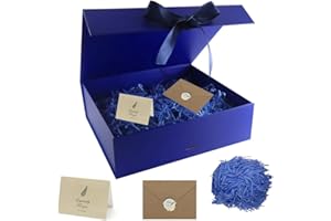GOIYZTTR Boite Cadeau Magnétique Avec Couvercle 30*24*10 cm Bleu Royal Coffret Cadeau Pliable Livré Avec Ruban, Carte de Voeux et Raphia Grand Coffret Cadeau Convient à Tous Les Emballages Cadeaux