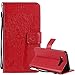 Produktbild Hülle für Samsung Galaxy J7 2016,Ledertasche für Samsung Galaxy J7 2016,YingC-T Luxus 3D Einfarbig Prägung Katze und Baum Schmetterling Muster Retro PU Leder Schutzhülle Zubehör Lederhülle im Bookstyle Handyhülle Tasche Klapphülle Flip Wallet Case Hülle mit Kartenfächer und Bargeld Halter [Aufstellfunktion Magnetverschluss] Stand Ständer Handytasche Etui Schale Bumper Hülle mit Weiche Silikon Abdeckung für Samsung Galaxy J7 2016 Version (Farbe: Rot)