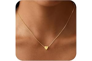 VIROMY Gold Heart Initial Necklaces for Women 14K Gold Plated Letter Pendant Necklaces for Women Charm Box Chain Dainty Personalised Jewellery Gifts for Her A-Z