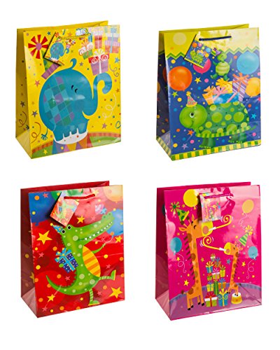 TSI 86314 Geschenkbeutel Tierparty, 12er Packung, Größe: Groß (32 x 26 x 13,5 cm)