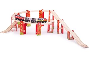 Bigjigs Rail High Level Wooden Train Track | Great Starter Expansion & Connectors Pack for Wood Railway Sets | Toy Pack Comes with Bridge & Ramp | Ideal Educational Kids Gifts for Boys & Girls Age 3+