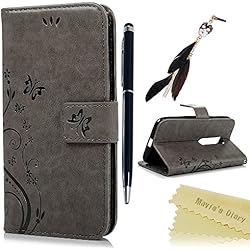 Funda Motorola Moto G3 (3ª Generación),Case Libro de PU Leather Cuero impresión - Mavis's Diary® Funda para móvil MOTO G 3rd Generación Carcasa Con Flip case cover,Cierre Magnético,Función de Soporte,Billetera con Tapa para Tarjetas-Diseño de Flor y Mariposa Gris