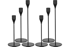 FXKS Set of 6 Black Candlestick Holders,Candle Holder for Taper Candle Fits 3/4 inch Thick Candle&Led Candles,Retro Metal Candlesticks for Candlelight Dinner Wedding Party Banquet Decoration