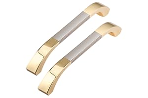 GUWINA 6pcs Gold Kitchen Cupboard Handles 128mm, Modern Light Golden Wardrobe Door Handle, Zinc Alloy Bathroom Cabinet Handles, Drawer Pull for Cabinet Furniture Sideboard with Screws