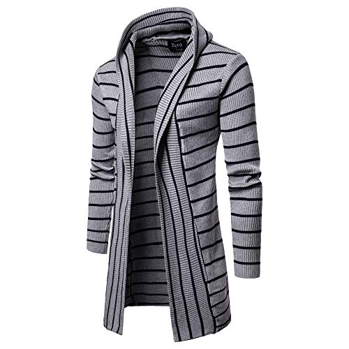 KPILP Mode Herren Herbst Kapuzen Graben Winter Warmer Mantel Solide Jacke Lange Strickjacke Langarm Outwear Bluse(Grau， M)