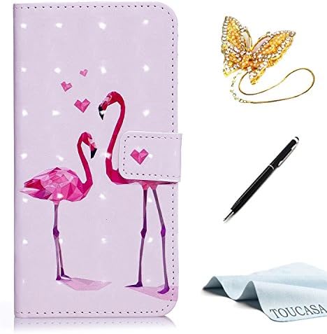 TOUCASA® Huawei P9 Lite case,Huawei P9 Lite case,Leather Wallet Magnetic Case Card Slots Cash Holder Kickstand pu Flip Book Case with [3D Bling Glitter Smooth Surface][Cute Animal Unicorn Butterfly Owl] Design for Huawei P9 Lite + Free Touch Stylus Pen &amp; Dust Plug-Flamingo