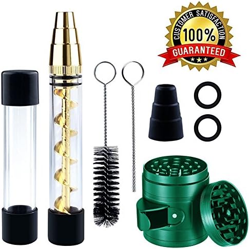 AUSYDE Twisty Glass Blunt with Grinder kit for Herb Leaves with Drawstring Bag Gray(Gold Color)