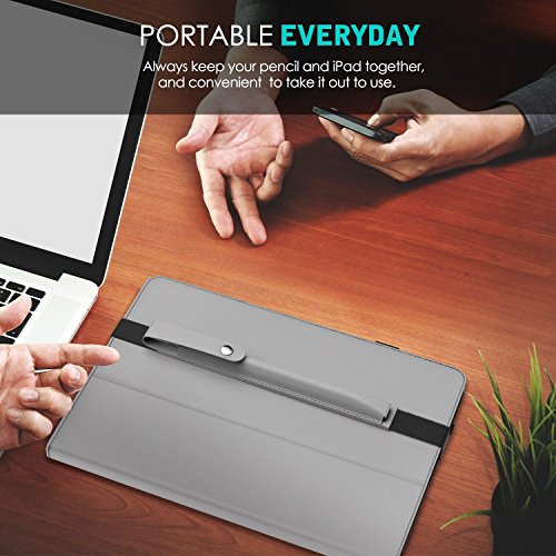 MoKo Halter für Apple Pencil – Premium PU Leder Bleistift Stift Schleife Sleeve Cover Schreibzeug Schreibgerät Beutel mit abnehmbare Gummiband für Apple iPad Pro 12.9 Zoll Hülle Case, Silber - 7