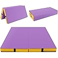 SPOTRAVEL 4FT Folding Gymnastics Mat, 10CM Thick Foam Tumbling Mats with Carrying Handles, PU Leather Crash Mat Exercise Floor Mat for Yoga, Stretching, Aerobics, Home & Gym