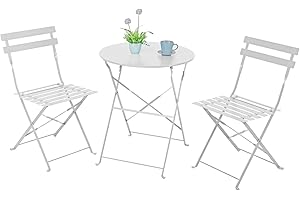 BRIGROS Estosa - set da giardino Daisy, tavolo pieghevole da esterno con sedie pieghevoli, in acciao verniciato, arredo giardino (Bianco)