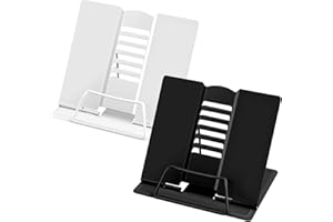 Tufa 2PCS Soporte para Libros, Soporte para Libro de Cocina de Metal, Soporte de Lectura con 6 ángulo Ajustable, Soporte Libro Mesa Tableta para Libro Cocina, Oficina, Escuela(Negro + Blanco+Marcador)
