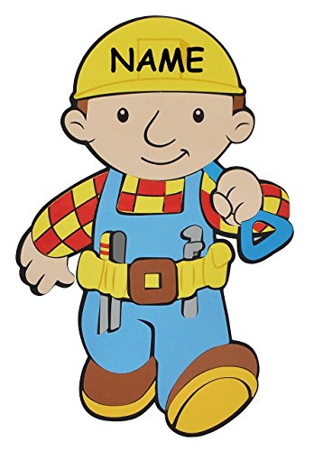 Preisvergleich Produktbild 3-D Türschild / Wandbild / Wandtattoo - XL Bob der Baumeister incl. Namen - aus Moosgummi - Baustelle Wandsticker Wanddeko für Kinderzimmer Kind Kinder Deko Bilder