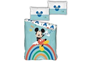 AYMAX S.P.R.L. Disney Mickey Mouse Rainbow - Juego de Cama (Funda nórdica de 140 x 200 cm y 1 Funda de Almohada de 63 x 63 cm)