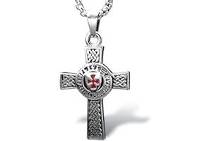 bahamut Knights Templar Cross Pendant Necklace for Men Boys Stainless Steel Vintage Crusader Holy Knight Jewelry with 25 inches Chain