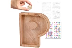 Wivico Huchas Originales para Niños Hucha Madera con Letras de A-Z, Personalizadas Hucha Infantil Hucha Transparente Mealheiro Criança Huchas para Niños de Cumpleaños/Decoración del Hogar/Recuerdo（P）