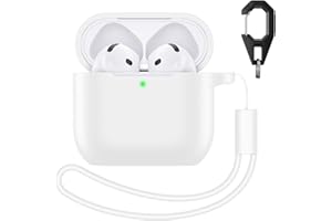 Charlam Silikonowe etui kompatybilne z AirPods 4 2024, miękkie etui na całą obudowę, odporne na wstrząsy, etui ochronne do Apple AirPods 4. generacji, etui ze smyczą i brelokiem, białe