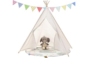 Camiraft Weiß Kinder Tipi Zelt,klassisches indisches Spielzelt für Kinder,Kinderzelte aus Baumwolle für Mädchen und Jungen mit Tragetasche,faltbares Spielhaus für drinnen oder draußen,Polyester