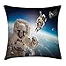 Produktbild KAKICSA Outer Space Throw Pillow Cushion Cover, Cosmonaut Crew in Universe Astronomy Atmosphere Astral Journey Inspired Image, Decorative Square Accent Pillow Case, 18 X 18 Inches, Blue Beige